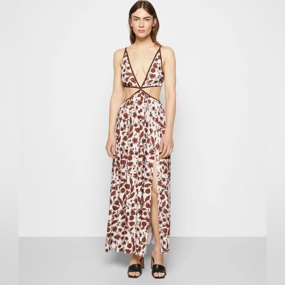 Bec + Bridge Brown White Print Cutout Phillipa Maxi Dress Size 10 US NWT - Picture 2 of 10